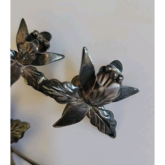 Taxco Mexico 925 Iris Flower Ornate Design Brooch Pin Screw Back Earrings Set - Picture 4 of 16